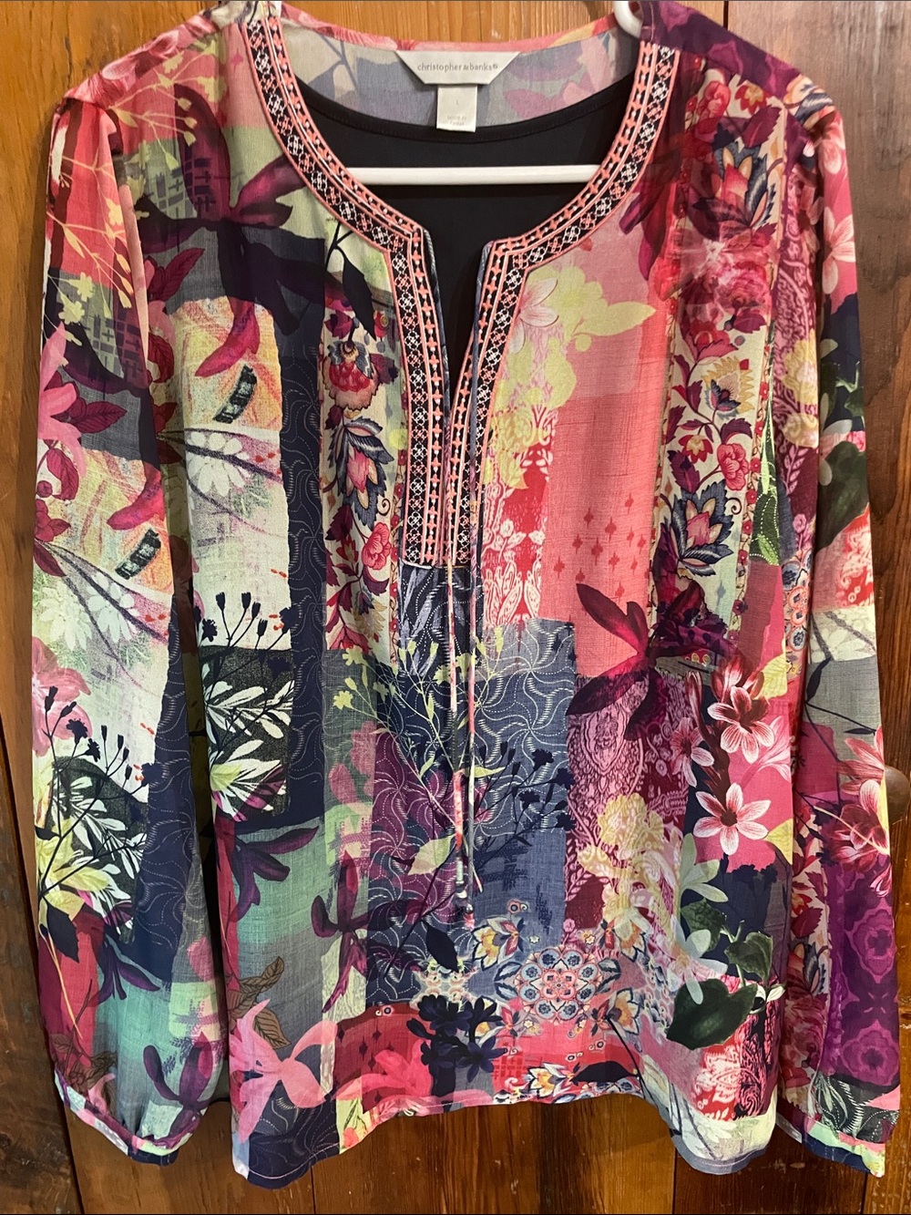 Christopher & Banks Multicolor Floral Patchwork Tunic - Pink, Navy, Green